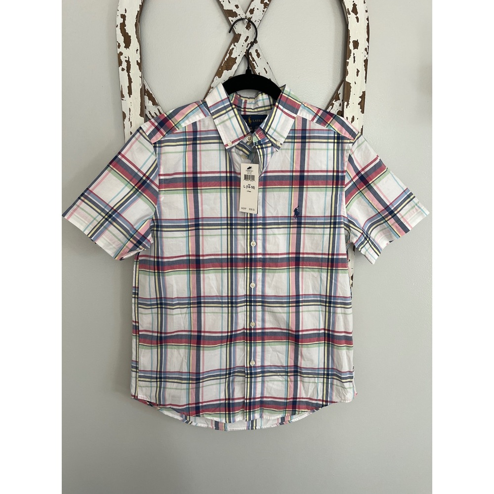 Ralph Lauren Boy's Plaid Short Sleeve Button‎ Down Shirt Size L (14/16) NWT